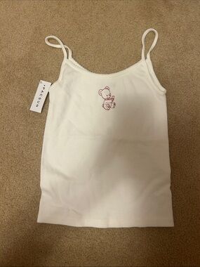 PacSun White Ribbed Teddy Bear Tank with Red Graphic